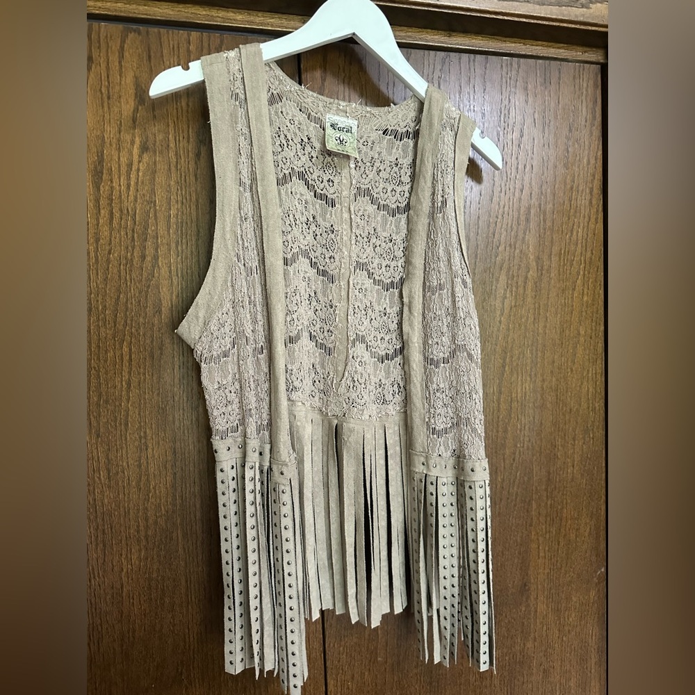 L'Oreal Taupe Lace Vest with Fringe